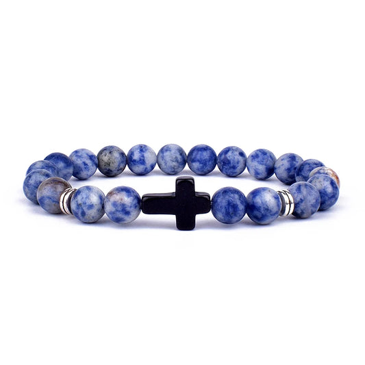 Charm Natural Stone Cross Bracelet  Handmade Mens