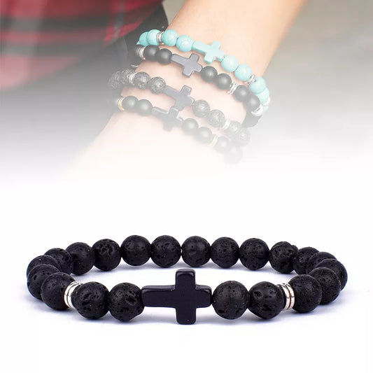 Charm Natural Stone Cross Bracelet  Handmade Mens