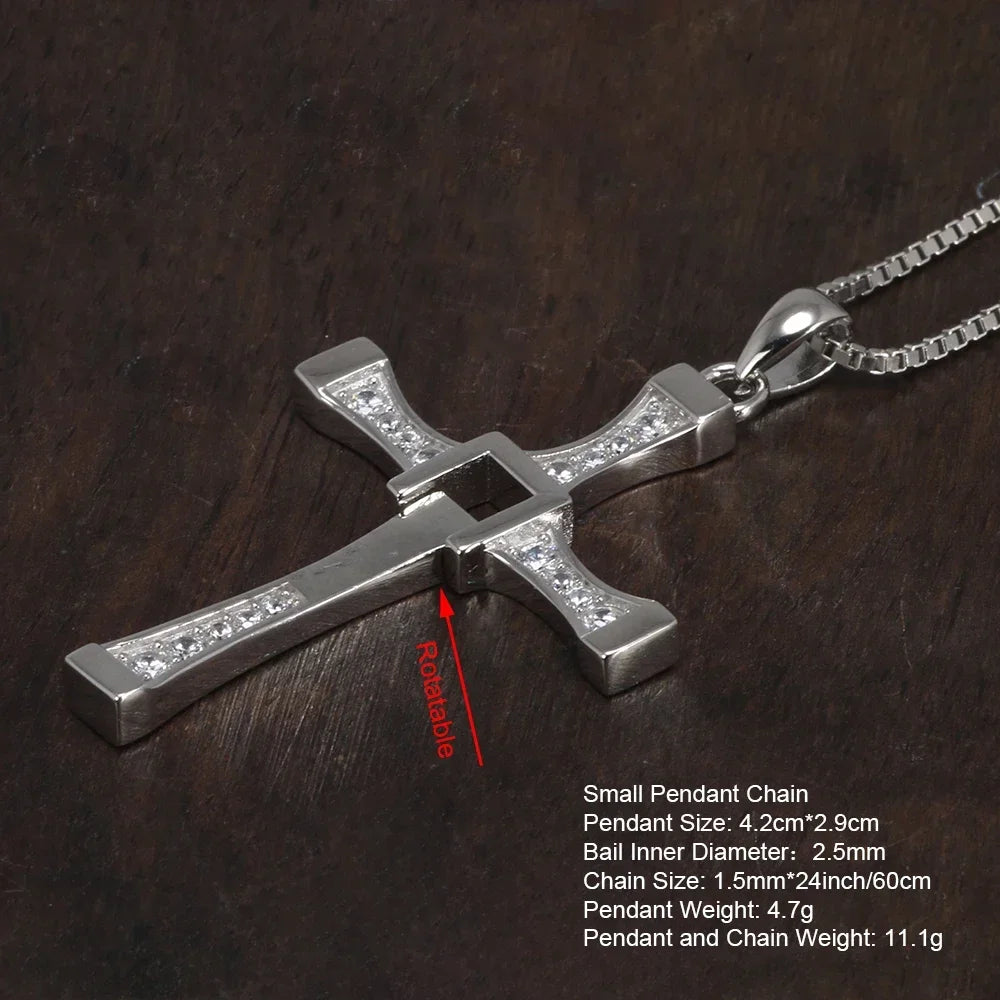 Fast and Furious Cross Pendant Necklace for Men S925 Sterling Silver
