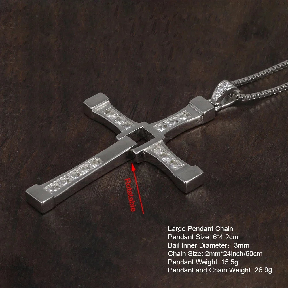 Fast and Furious Cross Pendant Necklace for Men S925 Sterling Silver
